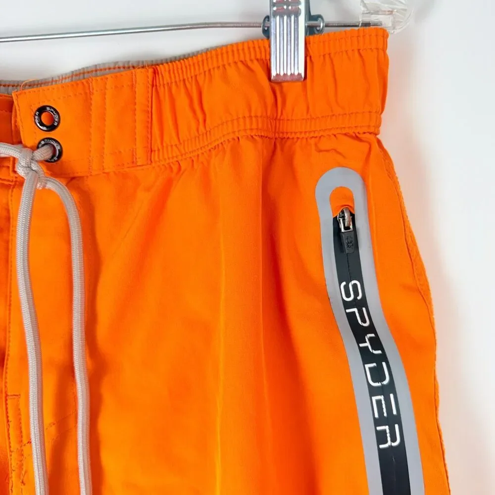Spyder Boys Board XL Shorts Swim Sand Sun Trunks Orange Neon Print Tie Waist